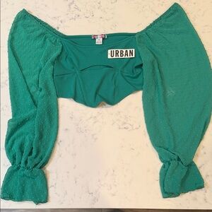 NWT Urban Outfitters Sheer Swiss Dot Puff Sleeve Crop Top – XXXL – Kelly Green